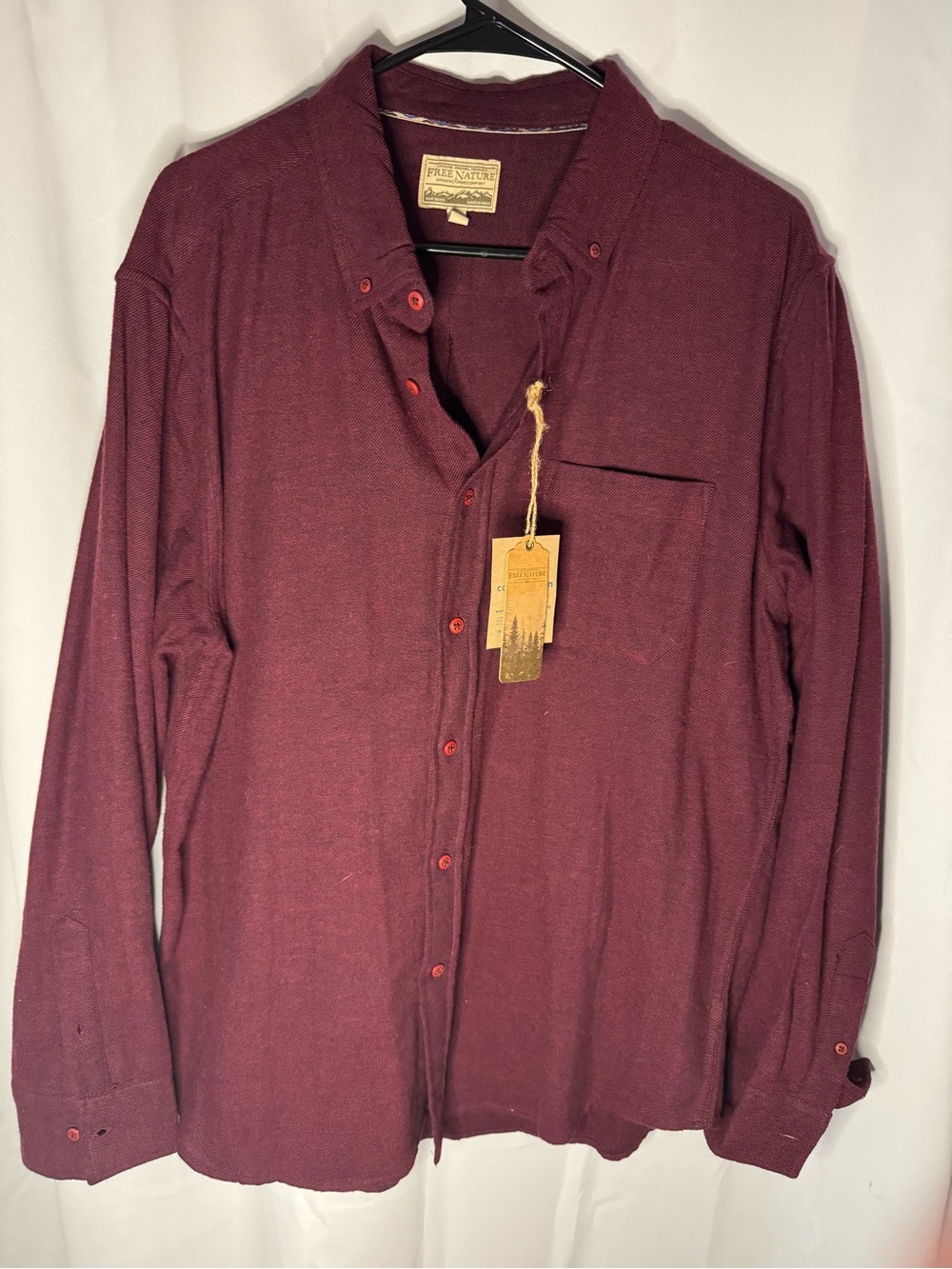 Free Nature Men's Burgundy Wine Herringbone Twill Long Sleeve Button-Down NWT